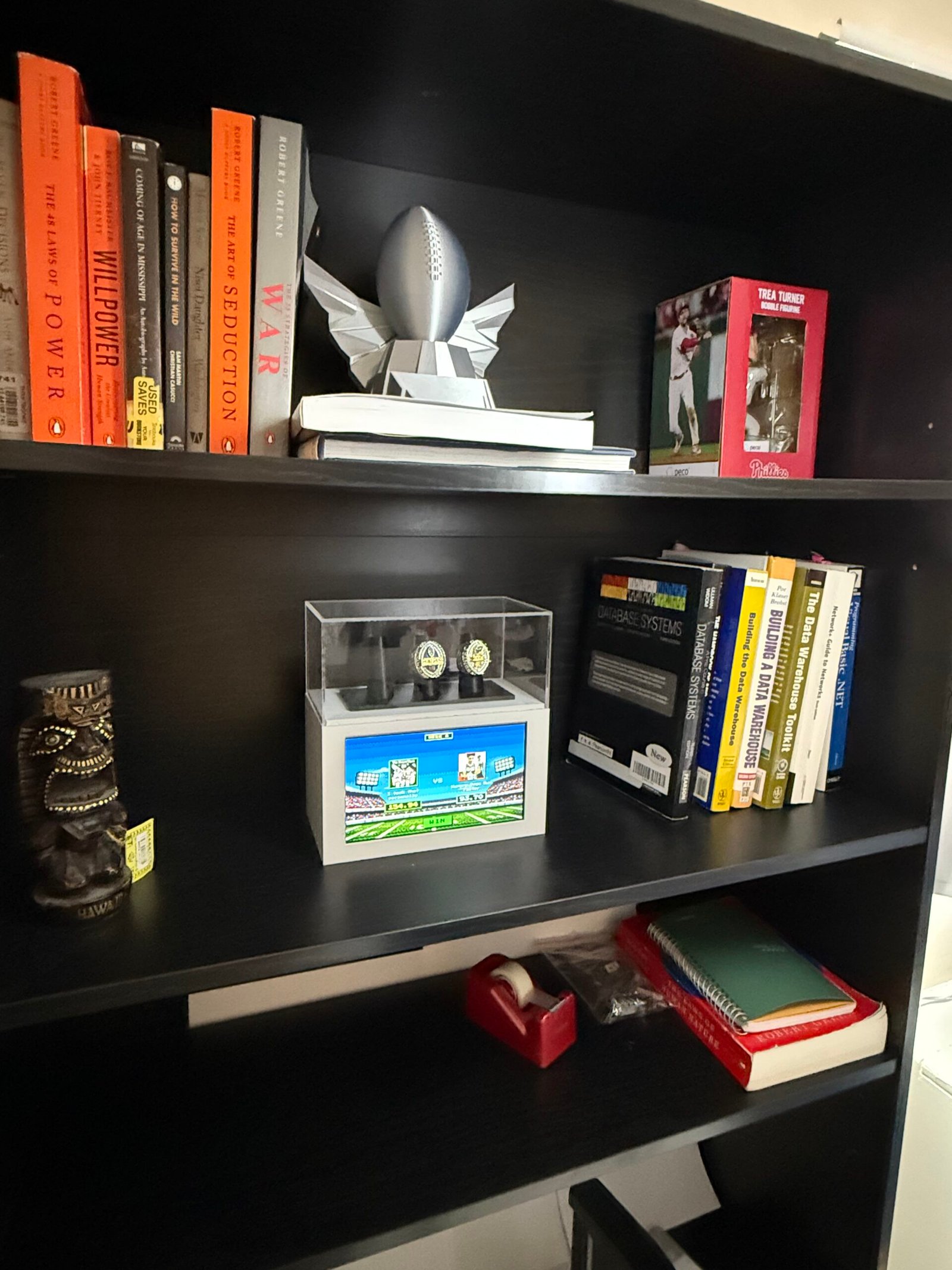 Replay Vault ring display with championship rings and acrylic cover